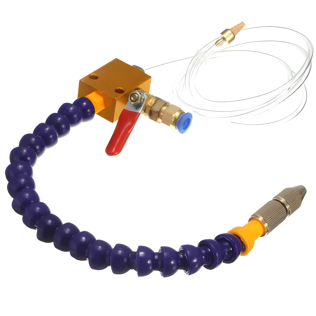 Coolant spray nozzle for etching machine with thin nozzle and standard fixture on 8mm duct