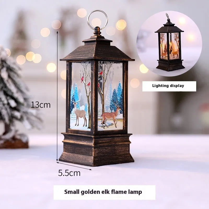 Christmas portable oil lamp with Santa Claus design, plastic construction, battery powered LED light for indoor outdoor hanging decoration