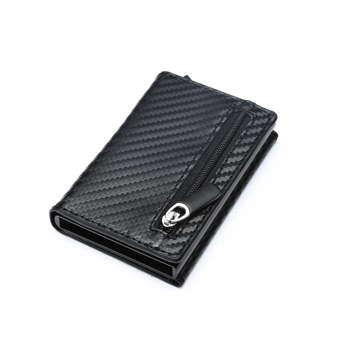 Smart PU wallet in carbon black with RFID blocking, 6.5 by 10 by 1.8 centimetres