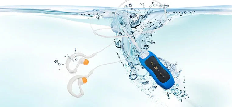 Compact black waterproof MP3 player for sports with earphones