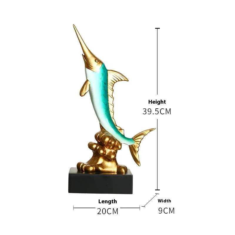 European style swordfish decorative ornament in resin and plastic, shown in one of four colour options