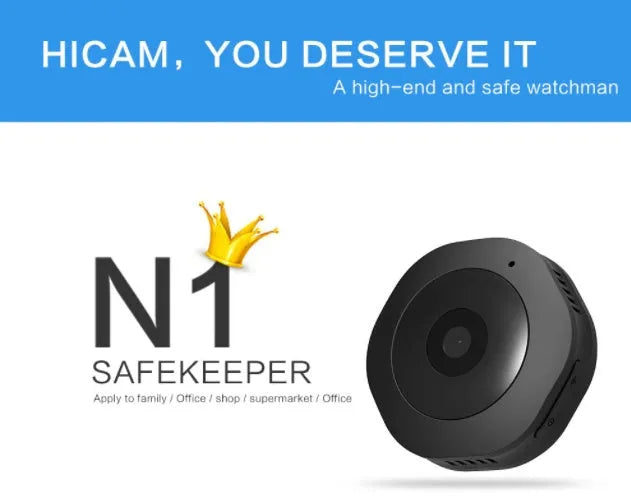 Mini round 1080P body camera with motion detection and Micro SD support, shown on a surface with magnetic pad