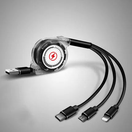 3-in-1 telescopic charging cable extended to 120 cm length with titanium alloy connectors