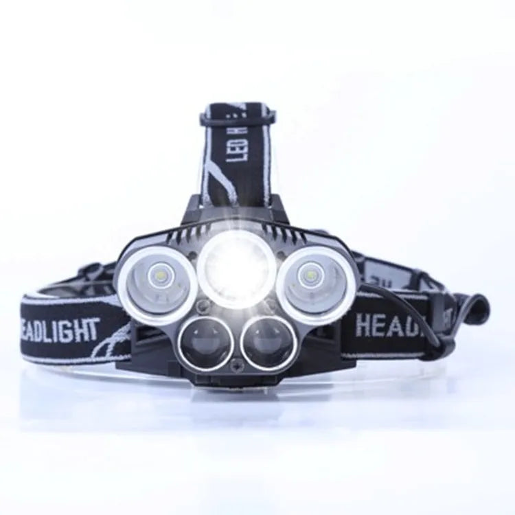 Fixed focus LED head torch with head strap, showing long-range beam for outdoor use.