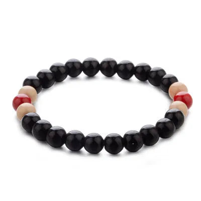 Natural lava stone beaded bracelet with ethnic style design for men and women