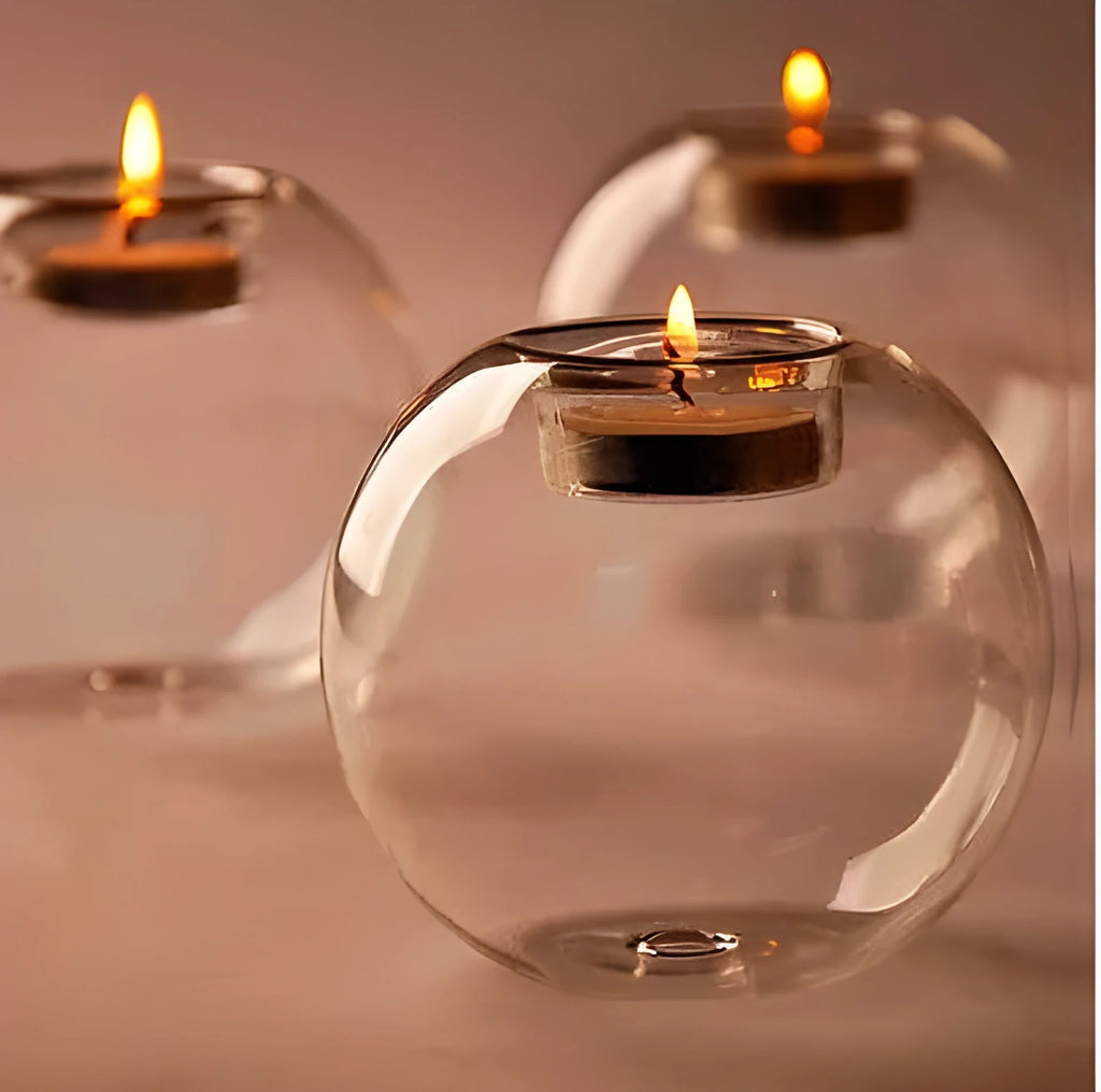 Handmade hot glass Europe style round hollow candle holder in three sizes