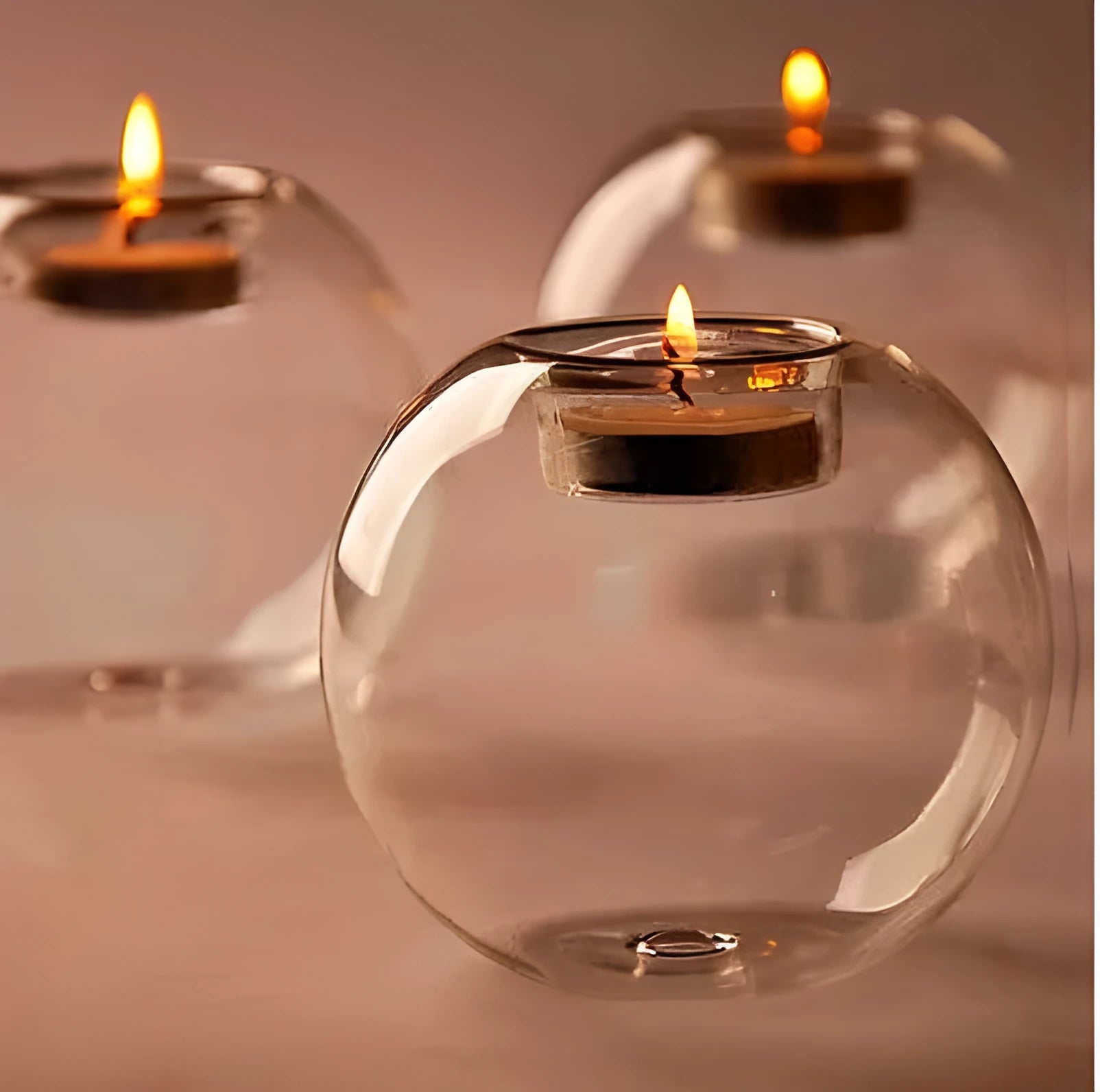 Handmade hot glass Europe style round hollow candle holder in three sizes