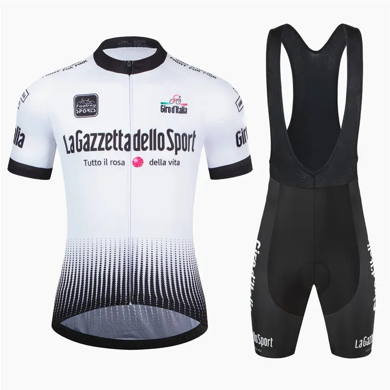 Neutral fit short sleeve cycling suit in polyester fabric for summer sports.