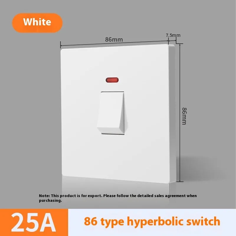 Plastic electrical switch with light panel for curved rack mounting in gold, grey or white