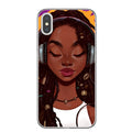 Hand drawn girl girl phone case soft TPU cover for iPhone showing colourful artwork and cutouts