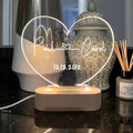 Custom acrylic LED night light personalised with names and date for Valentine's Day gift