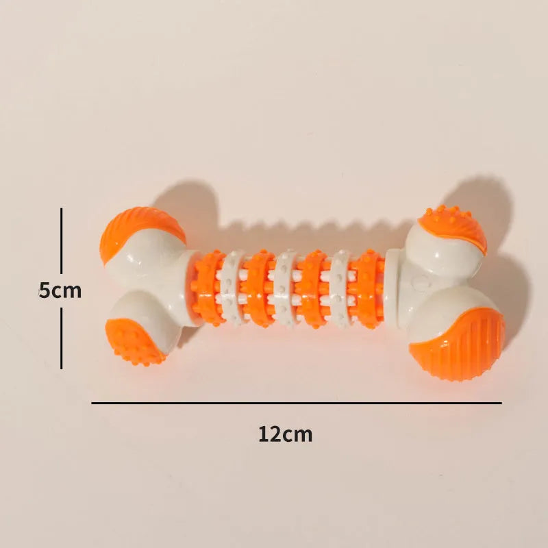 Blue bone-shaped interactive dog toy for small breeds with a treat compartment.