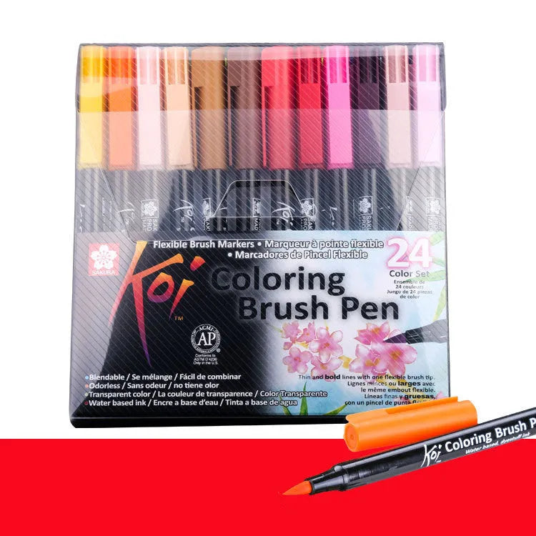 Water-based watercolour marker set with soft tip brush pens in 6, 12, or 24 colour options