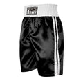 Black and white striped waist kickboxing shorts with side splits on a mannequin.