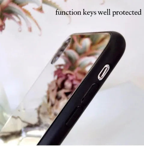 Black iPhone case with a built-in rectangular mirror on the back cover, compatible with iPhone X, 7 Plus, 8 Plus, and 12 models.
