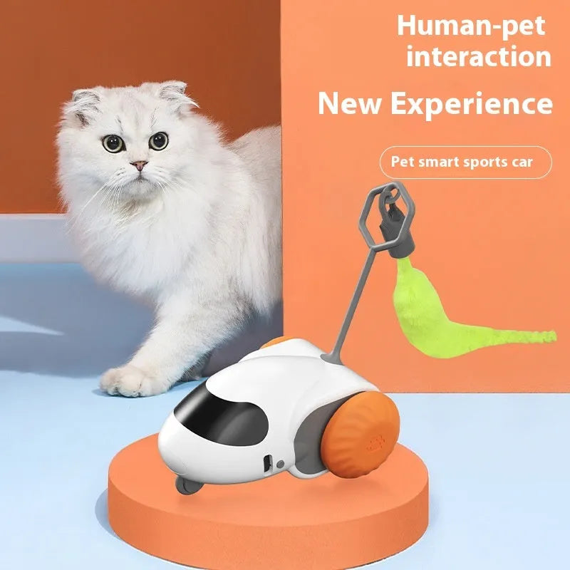 Gravity intelligent running car cat toy in light grey blue colour with USB Type-C charging port