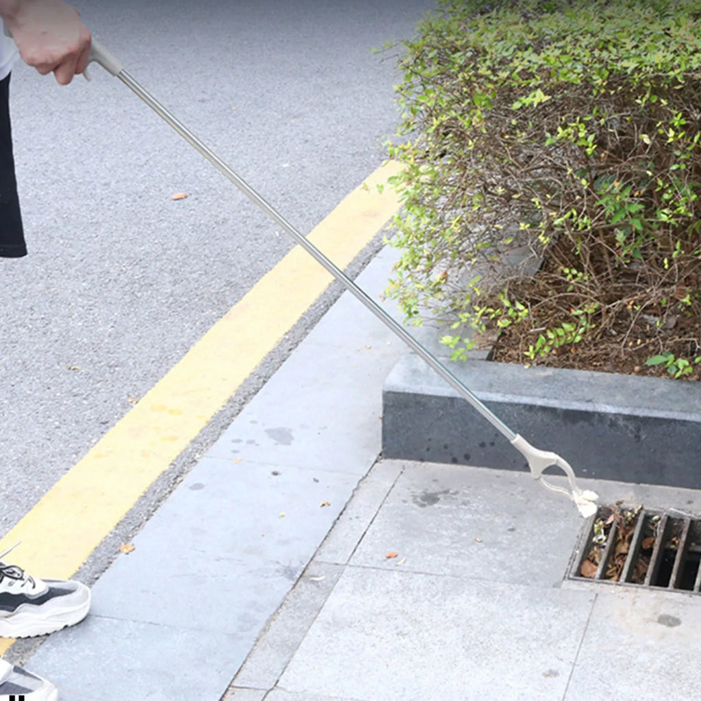 Stainless steel garbage picker tool with 40cm extended reach and push-type handle