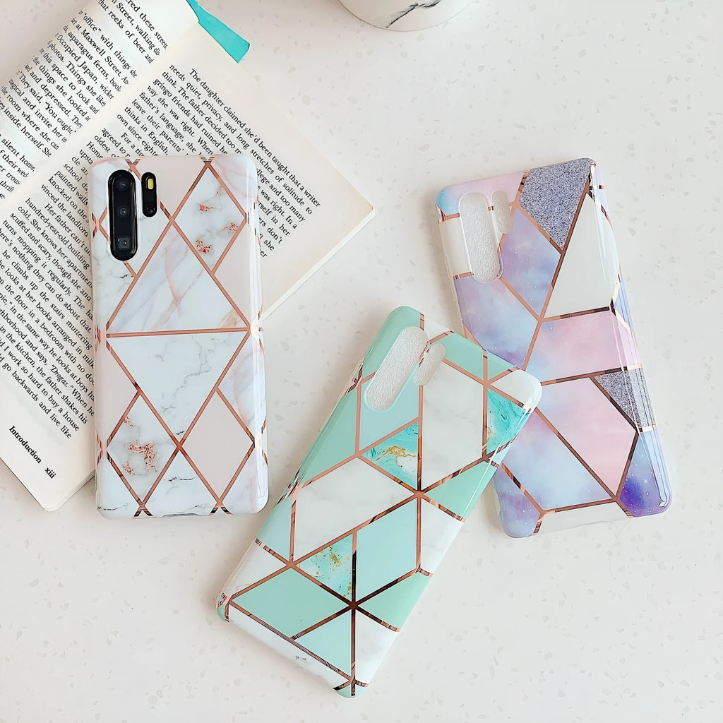 Electroplated marble pattern mobile phone case in TPU material for Huawei and Samsung smartphones