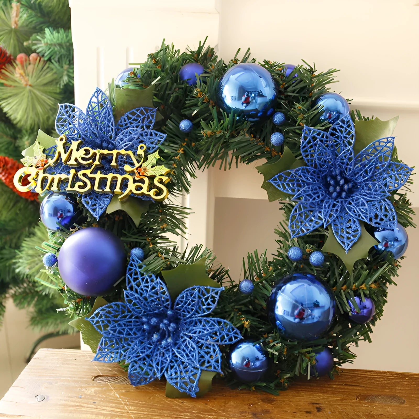 30cm multicolour plastic Christmas wreath for door and mall decoration