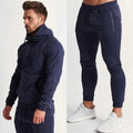 Men's cotton leisure fitness suit set with long sleeve jacket and trousers in black