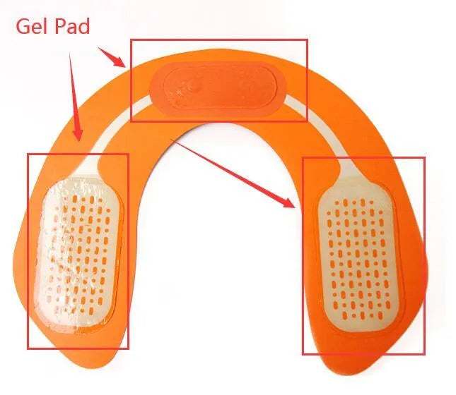EMS hip muscle training stimulator with remote control and two gel pads in orange