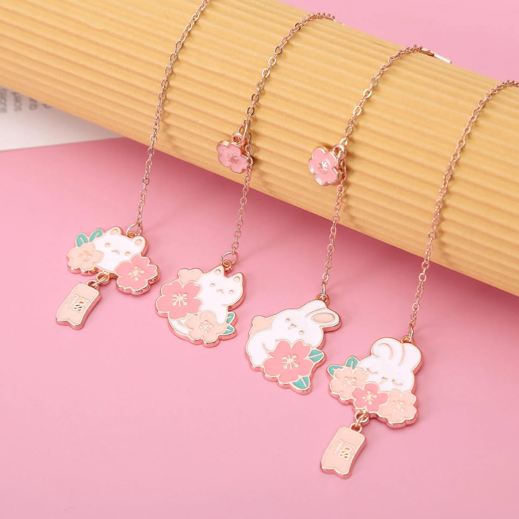 Metal cartoon pendant bookmark with book holder in sakura cat design