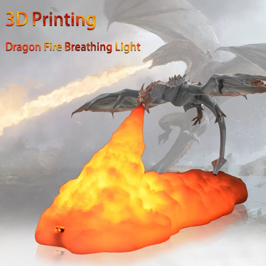 3D printed LED dragon night light with warm glow, biodegradable PLA, rechargeable, blue colour