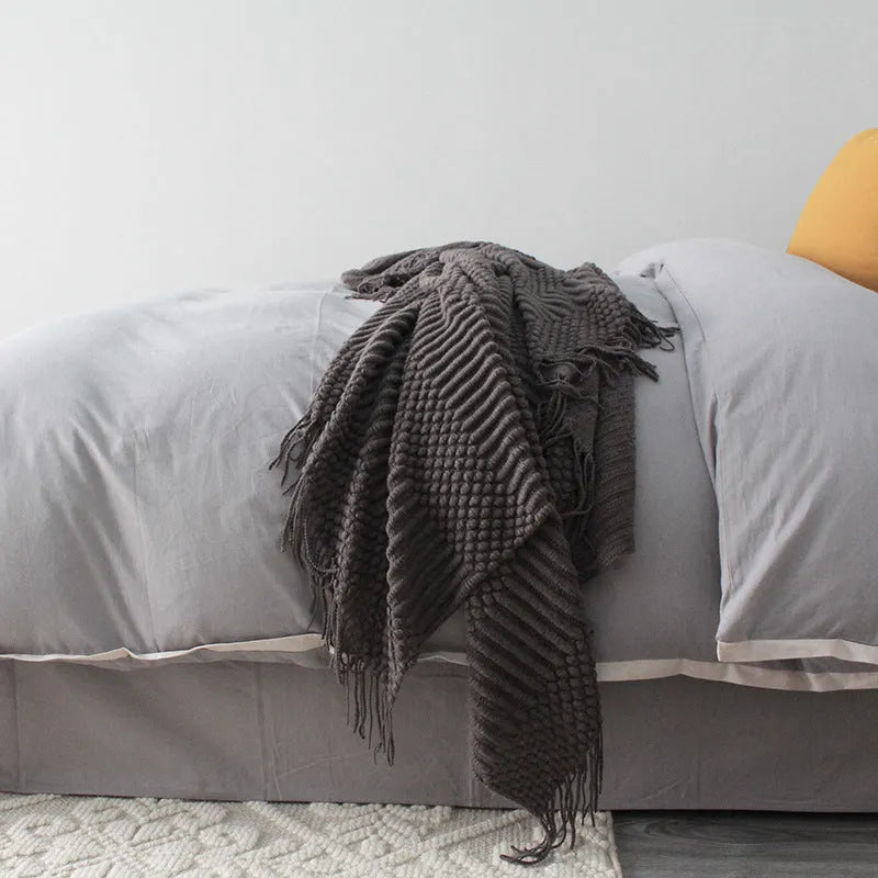 127cm by 170cm polyester fibre nap blanket in dark grey, khaki, and light grey colour options