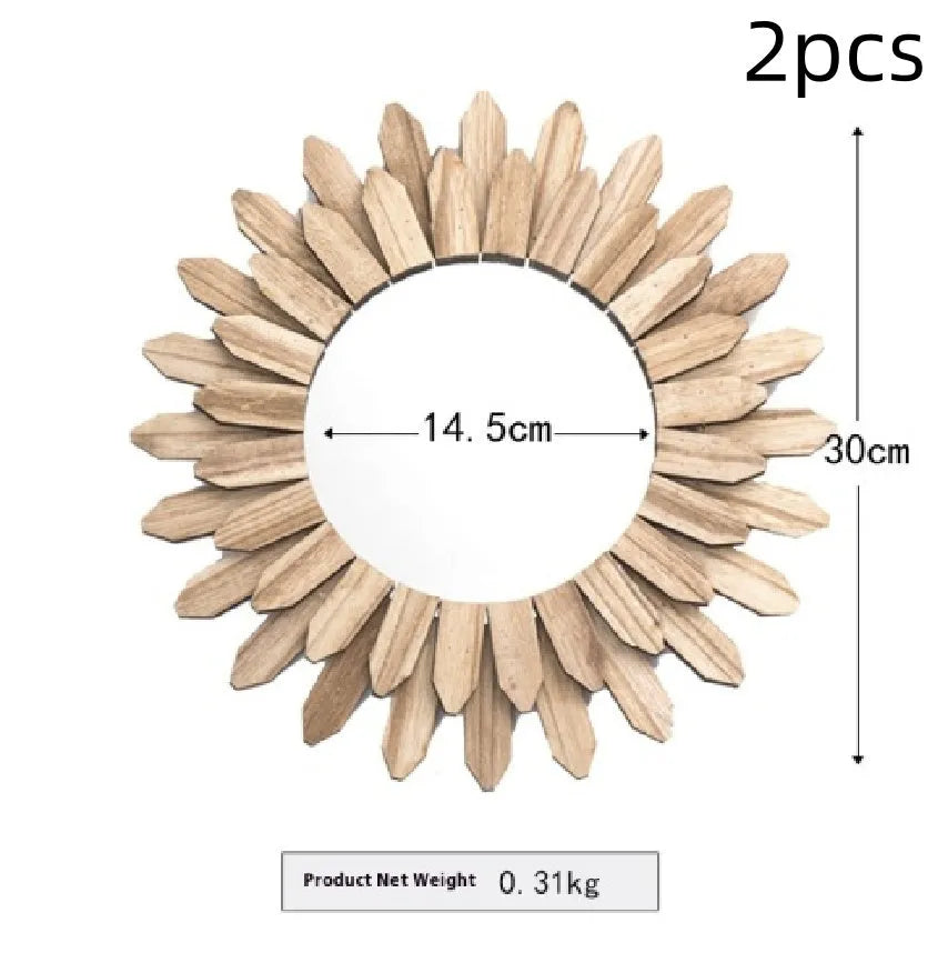 European-style solid wood hanging mirror in baked colour finish on wall