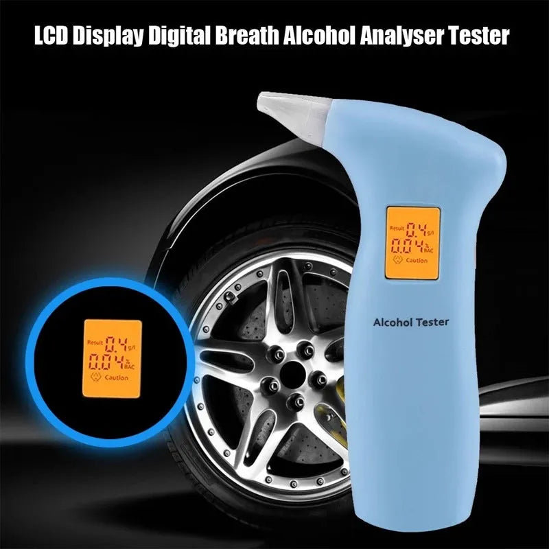 Portable orange light breath alcohol tester with replaceable mouthpieces in orange light black colour