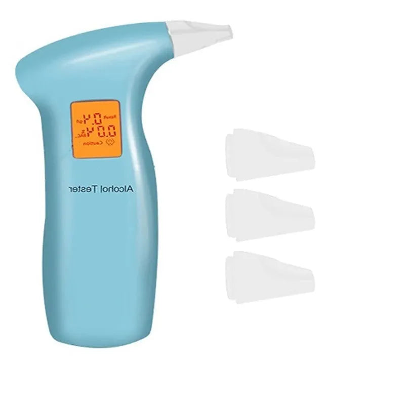 Portable orange light breath alcohol tester with replaceable mouthpieces in orange light black colour