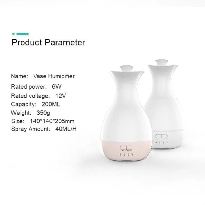 White ultrasonic aromatherapy diffuser and humidifier with colourful night light and 200ml capacity