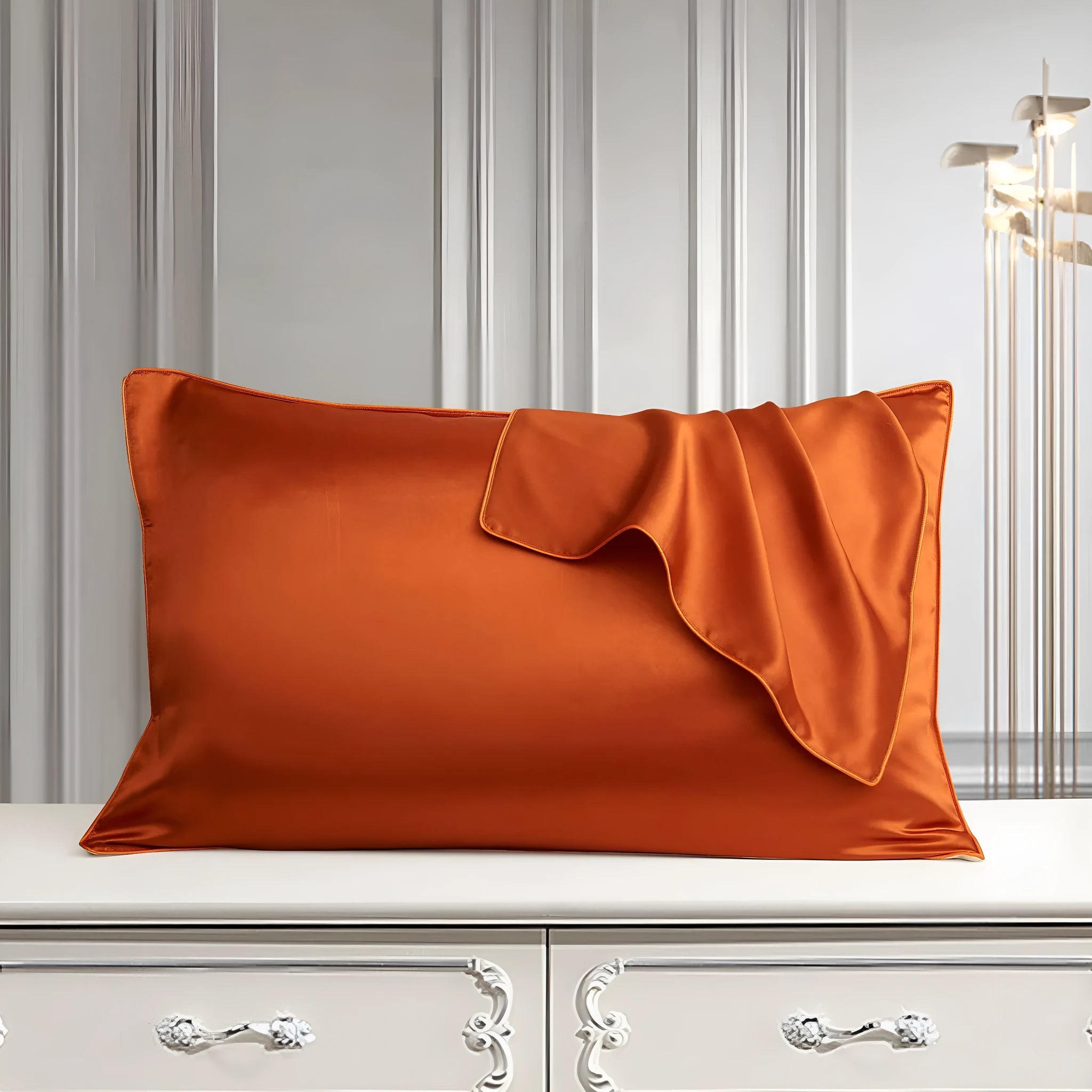 Single mulberry silk pillowcase in palace luxury style, size 48cm by 74cm.
