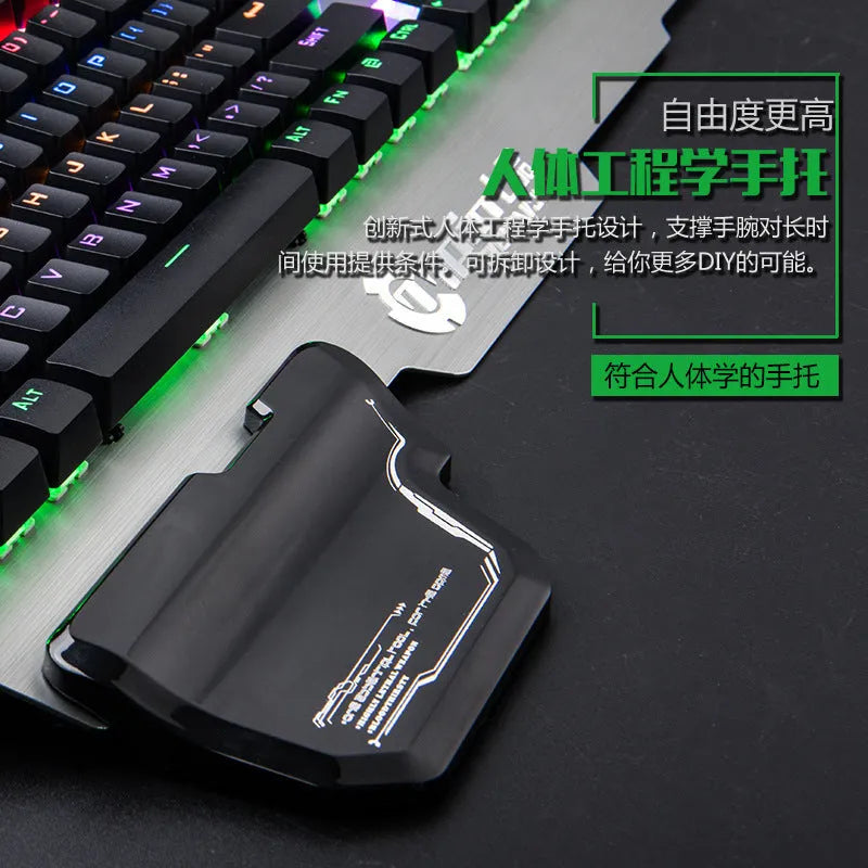 Silver gray metal panel mechanical gaming keyboard with full-size UK layout and USB wired connection