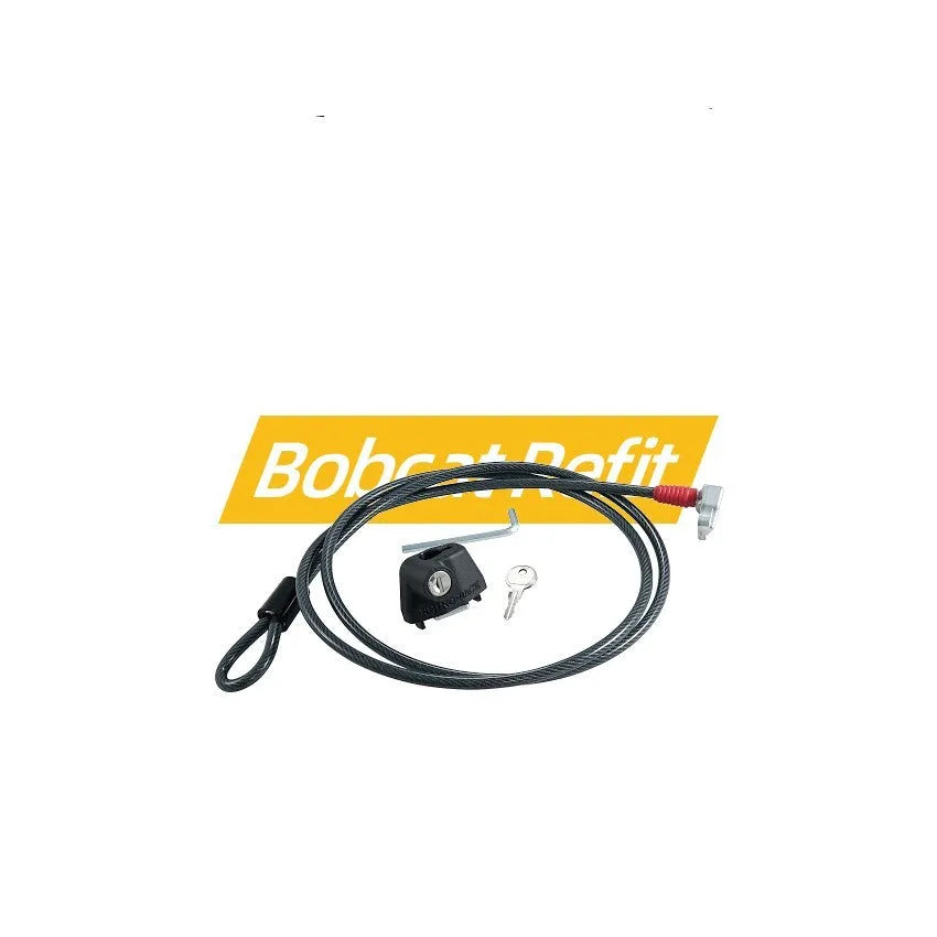 Plastic-sheathed steel cable lock for securing equipment to a vehicle roof rack.