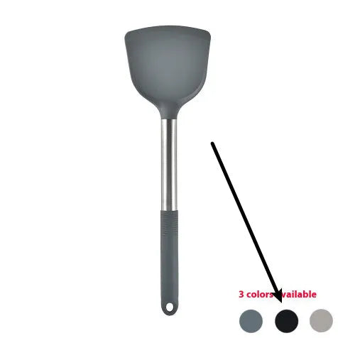 12 piece silicone kitchen utensil set with rotating storage bucket in black, dark grey or khaki colours