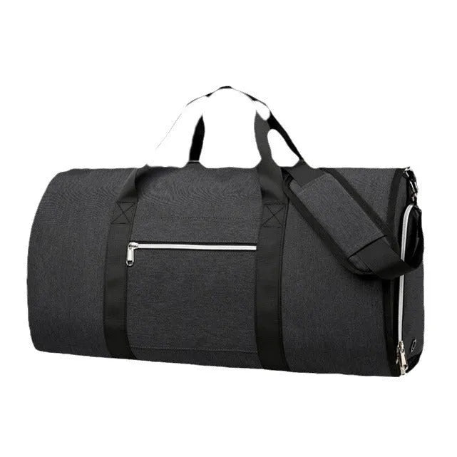 Oxford cloth sports bag in grey colour showing main compartment and separate dry-wet section.