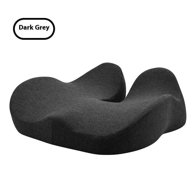 Memory foam office chair cushion in light grey measuring 46 by 43 centimetres