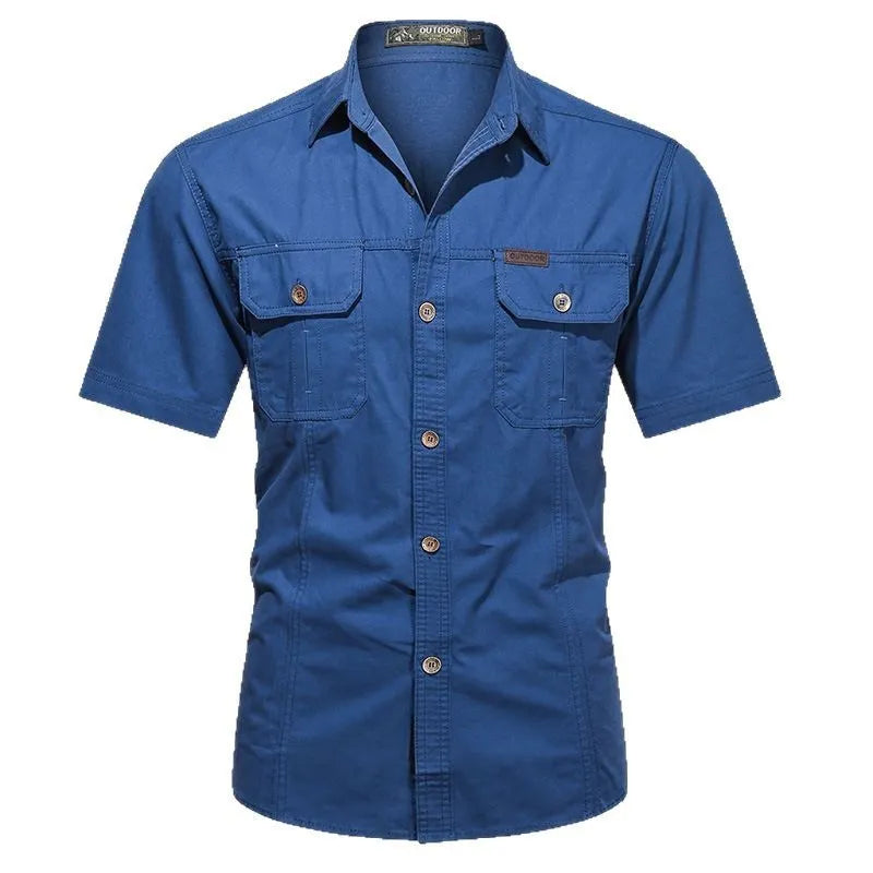 Men's cotton work shirt short sleeve loose fit cardigan style in multiple colours