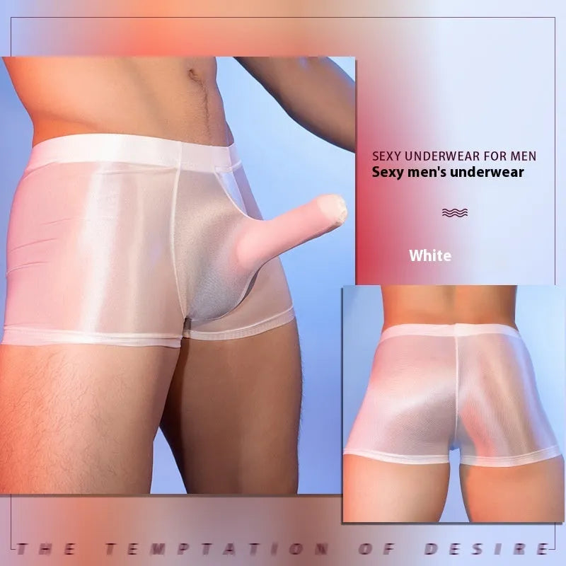Men's red boxer shorts with an elephant nose print, made from seamless nylon fabric.