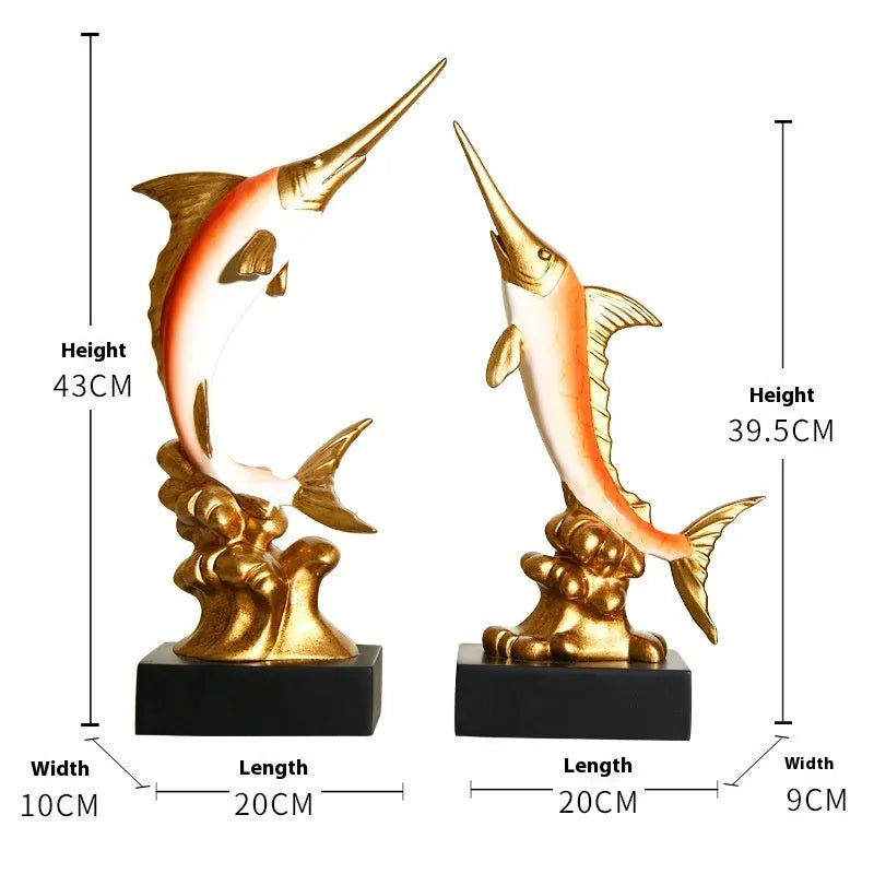 European style swordfish decorative ornament in resin and plastic, shown in one of four colour options