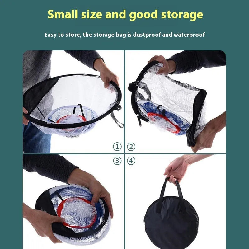 Home minimalist foldable golf target net with nylon material and metal snap button closure