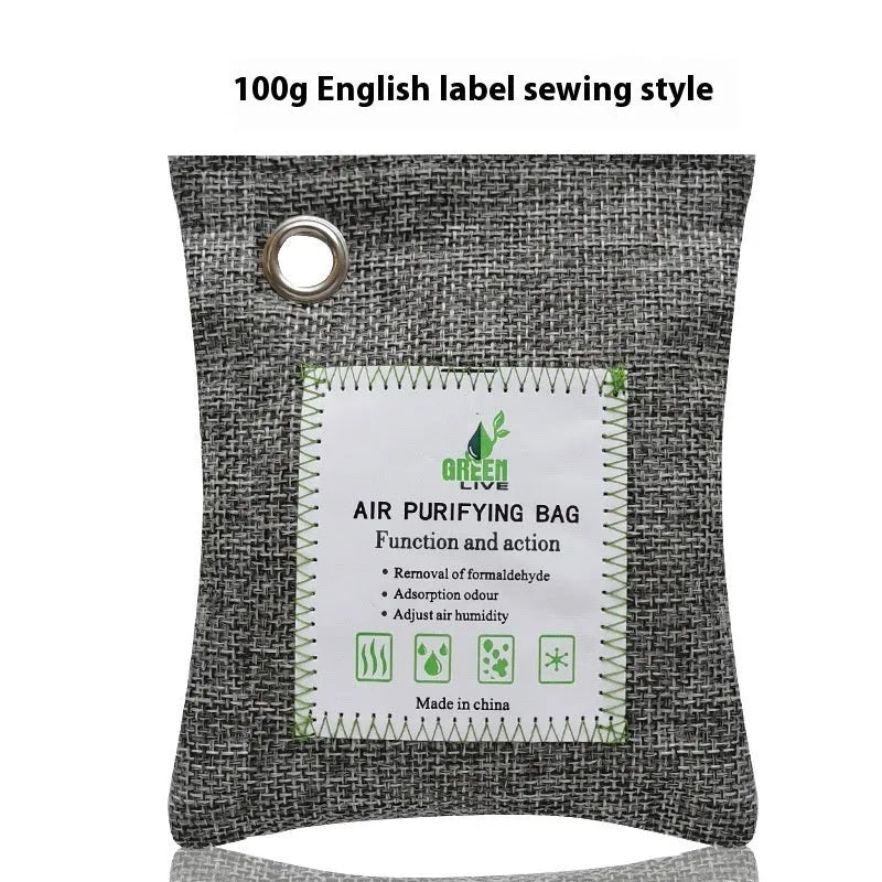 Sewn fabric bag filled with bamboo charcoal for formaldehyde removal and air freshening
