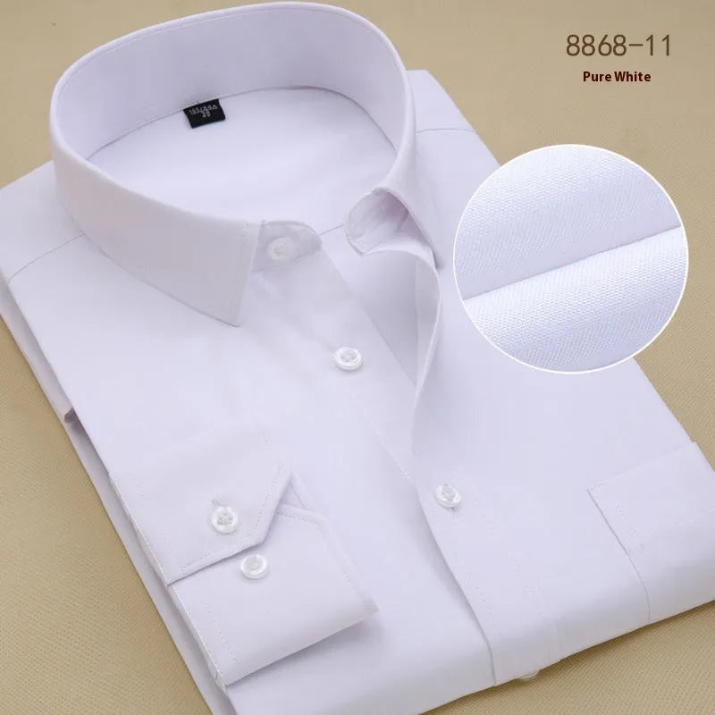 Men's black slim fit cotton business shirt with long sleeves and cardigan collar