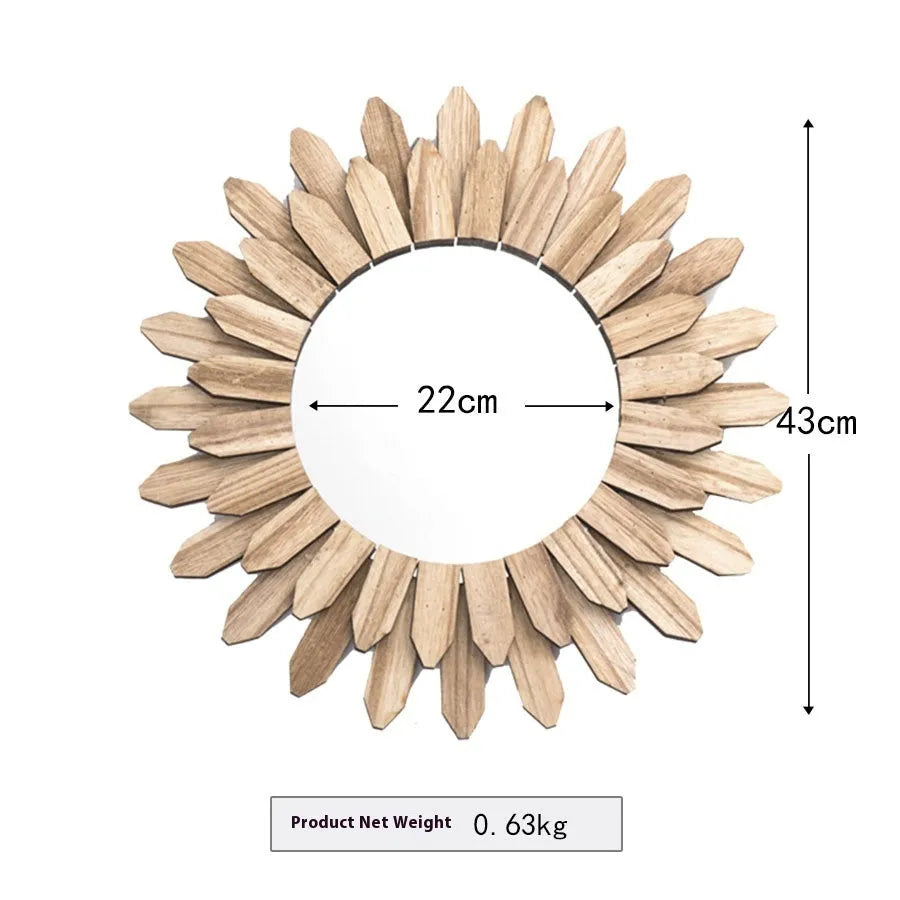 European-style solid wood hanging mirror in baked colour finish on wall