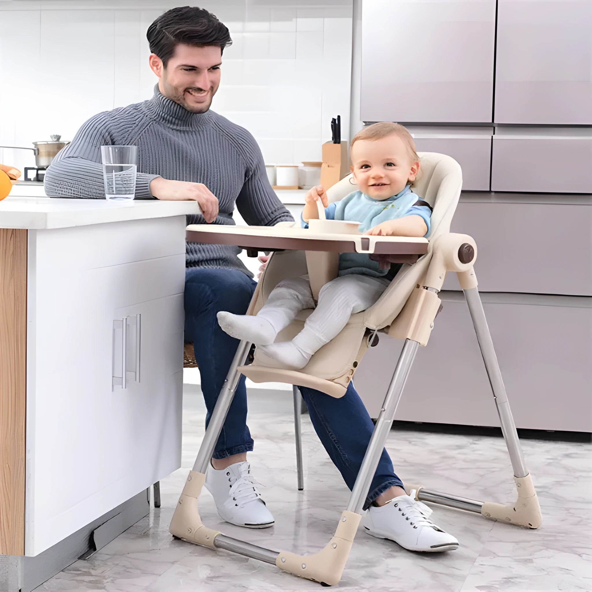 Baby chair with grow-up design, stable anti-fall structure, and waterproof plate in dream powder colour