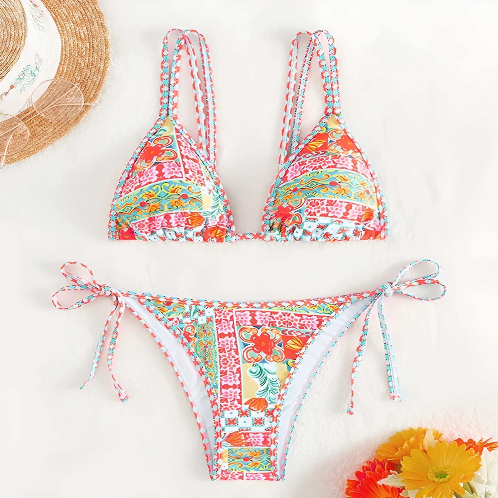 Women's lace-up split swimsuit in European style with backless design and sleeveless cut