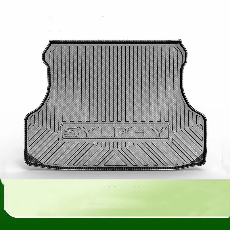 Black carbon fibre pattern TPE trunk liner pad for car boot floor protection.