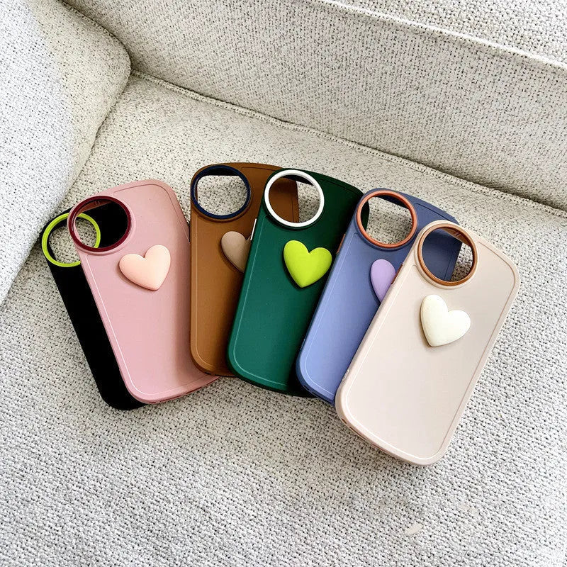 Simple anti-drop TPU phone case with three-dimensional love heart design for iPhone