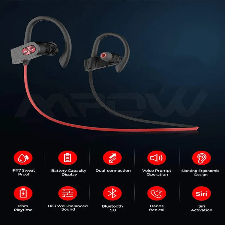 Flame2 hanging ear Bluetooth headset in black, pink, and red colour options showing wireless design